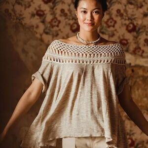 Gimmicks by BKE Tan Crochet Neckline Top